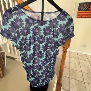 Women’s Floral Ruched Tee - Blue & Purple - Sheer